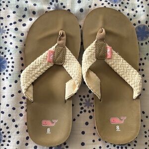 Vineyard Vines Flip Flops with Pink Whale and Tan Straps - Never worn
